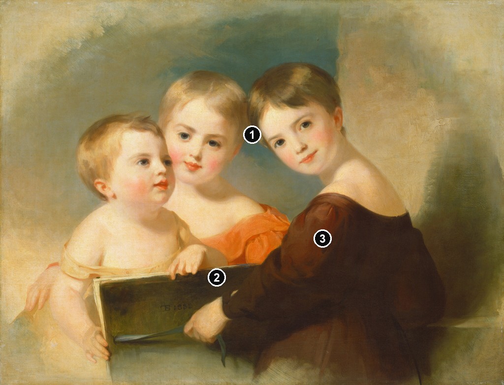 Annotated details from The Vanderkemp Children by Thomas Sully